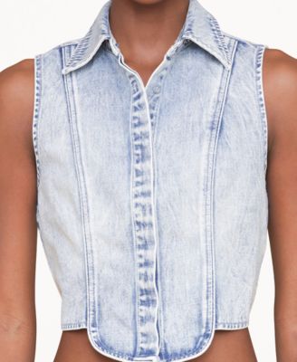Women's Sleeveless Tuxedo Cotton Denim Shirt