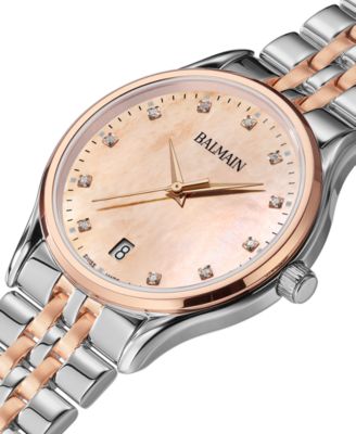 Women's Swiss Beleganza Diamond (1/20 ct. t.w.) Two-Tone Stainless Steel Bracelet Watch 32mm