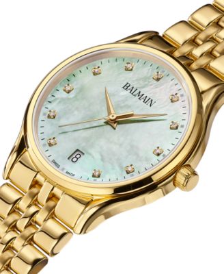 Women's Swiss Beleganza Diamond (1/20 ct. t.w.) Gold PVD Stainless Steel Bracelet Watch 32mm