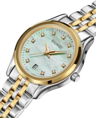 Women's Swiss Beleganza Diamond (1/20 ct. t.w.) Two-Tone Stainless Steel Bracelet Watch 28mm
