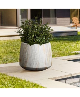 2-Piece Marble White with Brown Ribbons Texture MgO Planter Set, Indoor and Outdoor