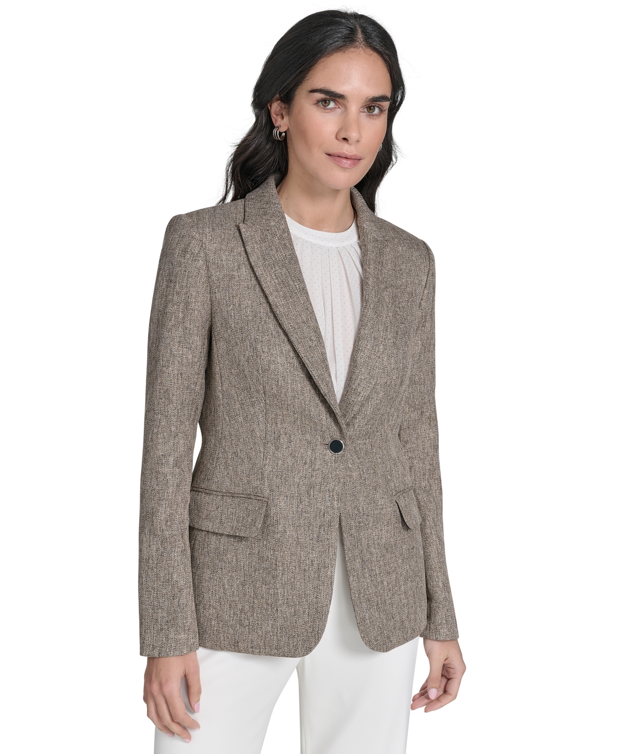 Calvin Klein Women's Textured One-button Jacket In Brown