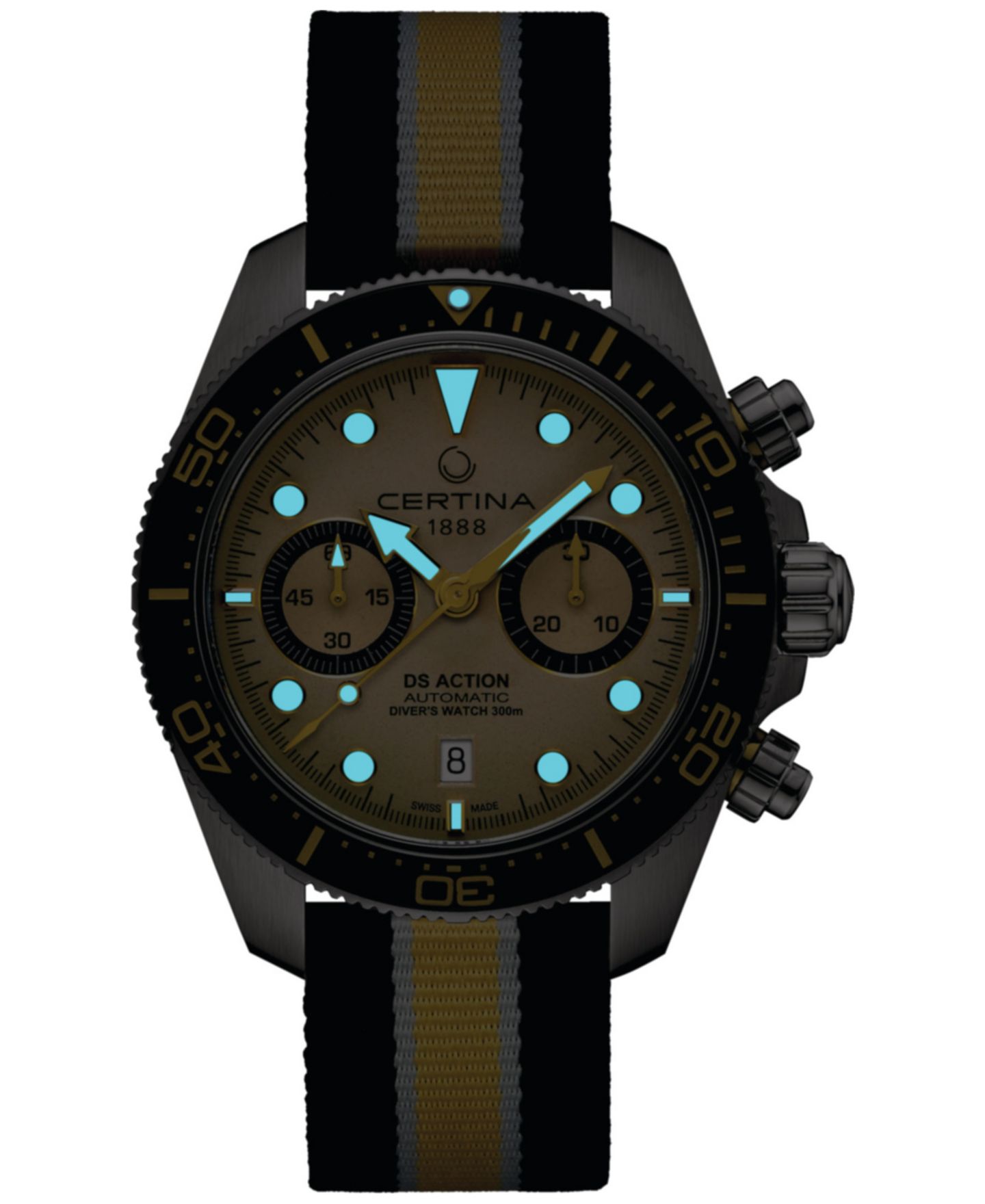 Мужские часы Certina Swiss Automatic Chronograph DS Action Multicolor Nylon Strap Watch 45mm — фото 5