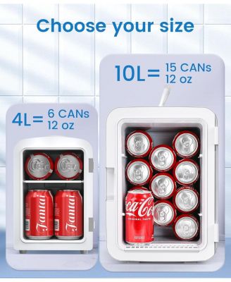 Compact Mini Fridge, 15 Can Portable Small Refrigerator with AC/DC Adapters, 10 Liter / 2.6 Gal Small Cosmetics Cooler for Beverage,  Skincare