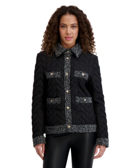 Женские куртки KARL LAGERFELD PARIS Quilted Tweed-Trim Coat