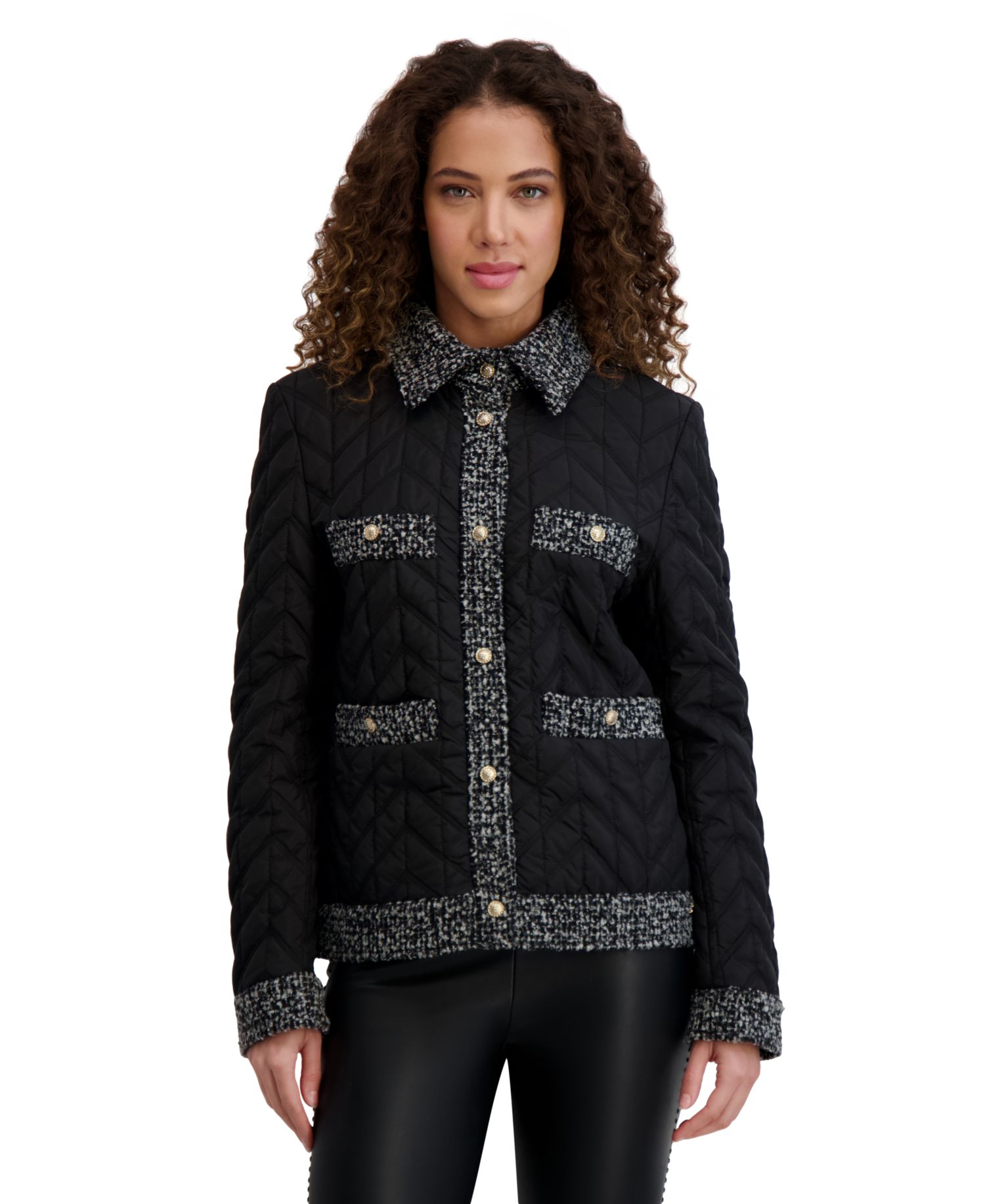 Women's Quilted Tweed-Trim Jacket
