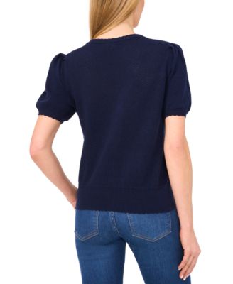 Women's Pointelle-Stitch Short-Sleeve V-Neck Cardigan