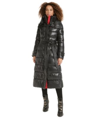 Women's Shine Hooded Belted Puffer Coat