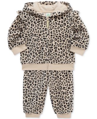 Baby Girls Zip-Up Leopard Hoodie & Pants, 2 Piece Set