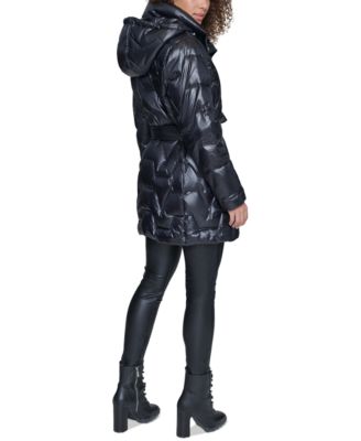 Women's Tie-Waist Hooded Puffer Coat