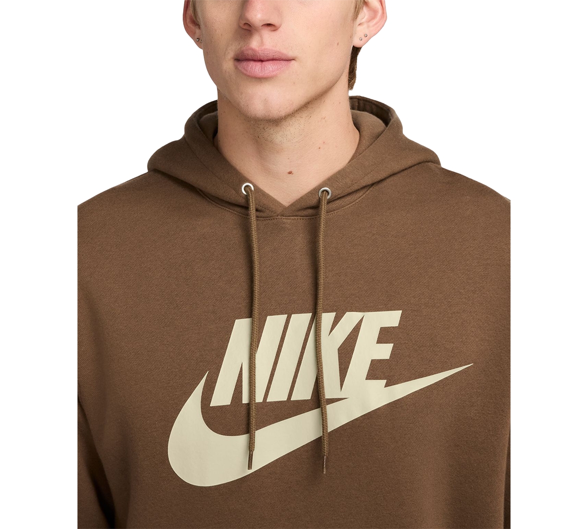 Nike Men's Club Fleece Standard-fit Logo-print Hoodie In Brown