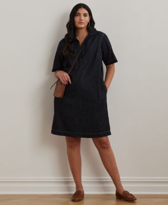 Women's Plus Size Short-Sleeve Denim Cotton Shift Dress