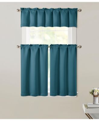 3 Piece Room Darkening Rod Pocket Cafe Kitchen Curtain Tier & Valance Set