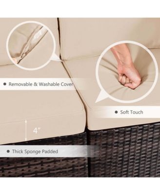 7PCS Patio Rattan Furniture Set Fire Pit Table Cover Cushion