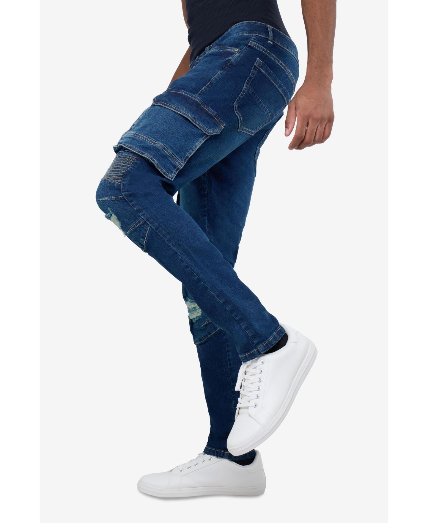 Мужские джинсы Raw X Slim Fit Moto Rip Repair Cargo, цвет: Тёмный синий — фото 5