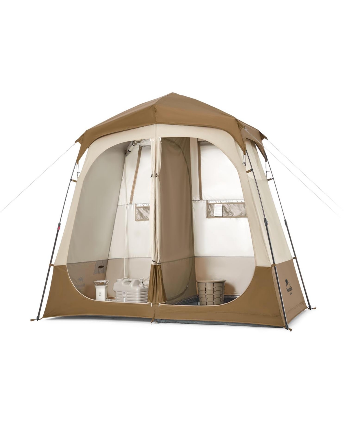 Wet Dry Separation Pop Up Privacy Shower Tent Portable Toilet Outdoor Shower Changing Shed Mobile Toilet - Beige/khaki