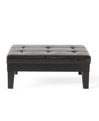 Elegant Storage Ottoman Brown Leather, Slide-Out Drawer, Hardwood Legs