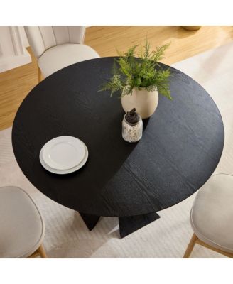 47.24" Round Modern Style MDF Wood Dining Table in Black Suitable for Kitchen, Living Room, Cafe, Milk Tea Shop