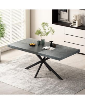 Retro Stretch Dining Table with Storage Box, Stone Top