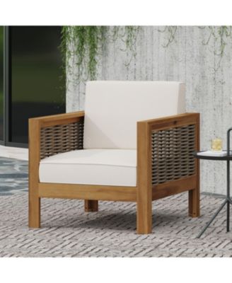 Streamdale Acacia Wood Club Chair, Wicker Accents, Teak Finish