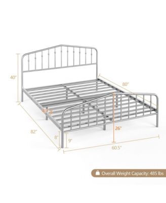Queen Size Metal Bed Frame Platform Headboard & Footboard W/Storage Sliver