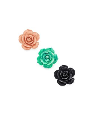 Set of Three Romantic Fashion Statement Floral Blooming 3D Carved Large Rose Flower Brooch Pin