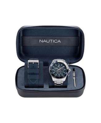 Men's Analog Silver-Tone Stainless Steel Watch Set, 48mm