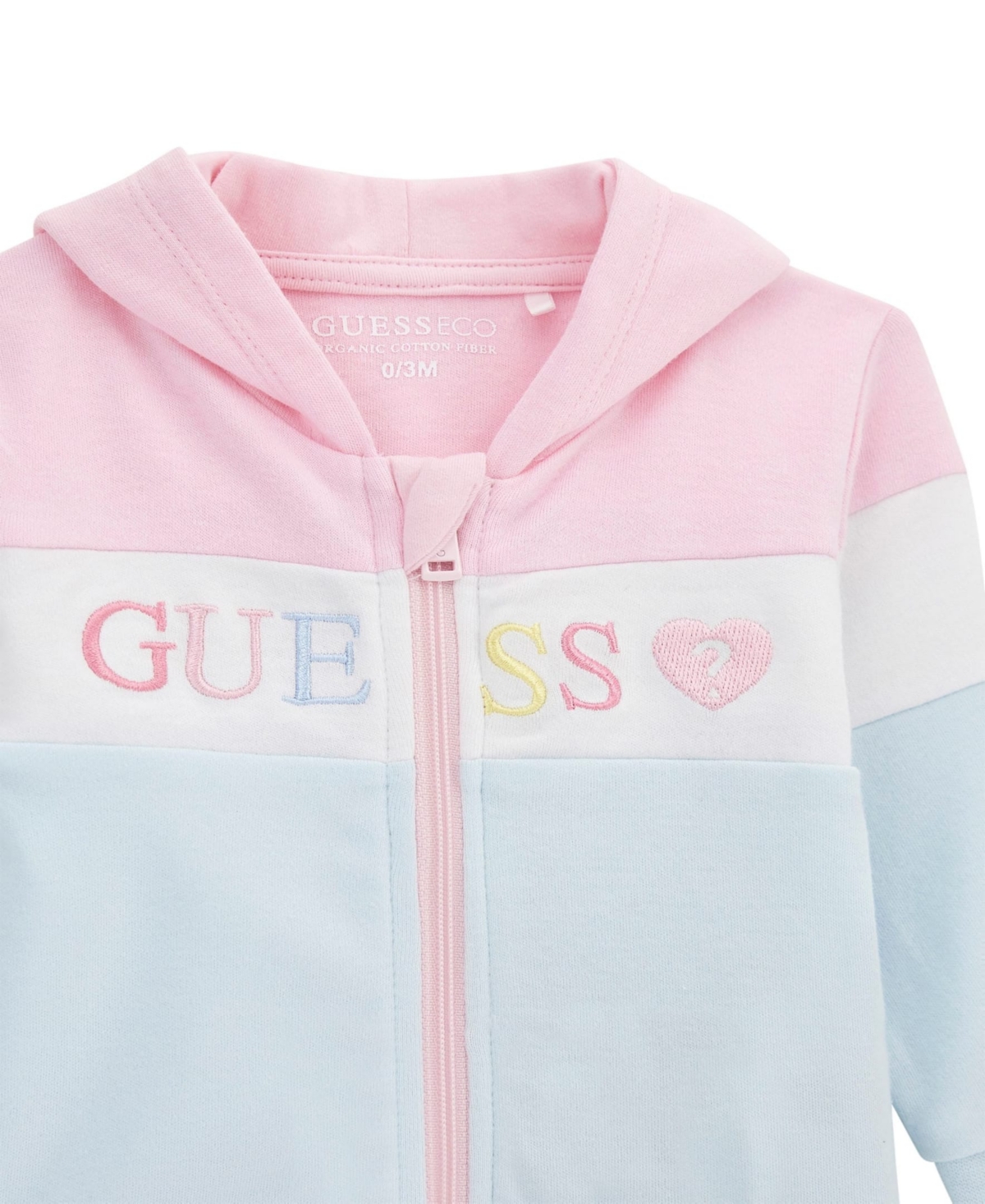 Macy's Guess Baby Girls 3-piece Long Sleeve Zip-up Colorblocked Sweatshirt, Short Sleeve Bodysuit, And Pant In Blue