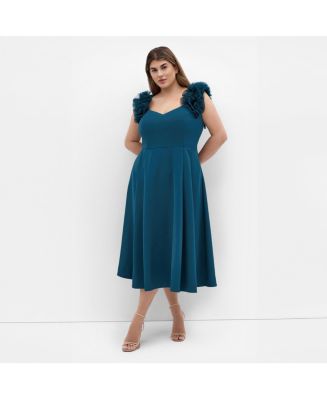 City Chic Women's Roselyn Ruffle Tulle Midi Dress - peacock