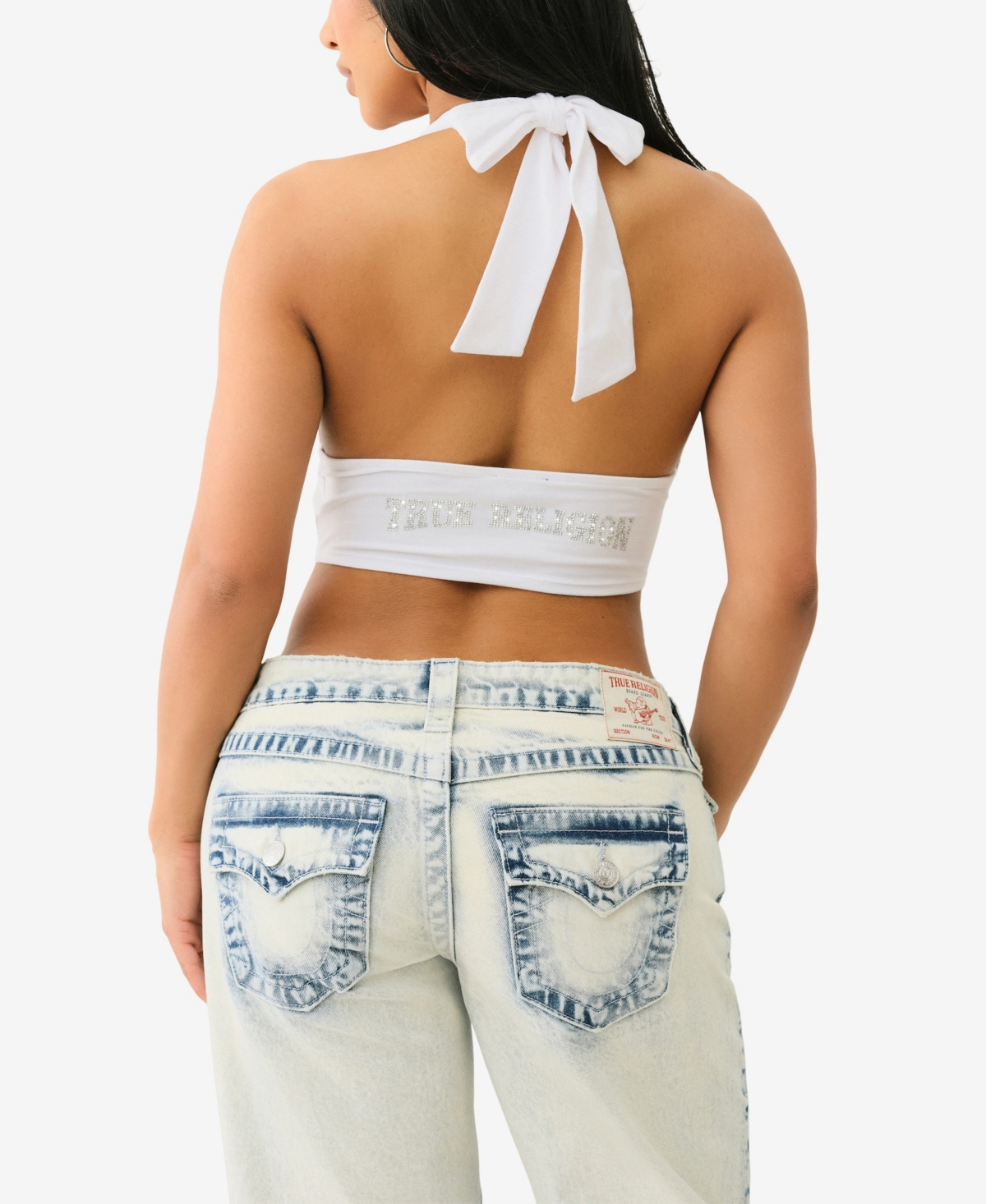 Shop True Religion Women's Bandeau Halter Neck Crop Top