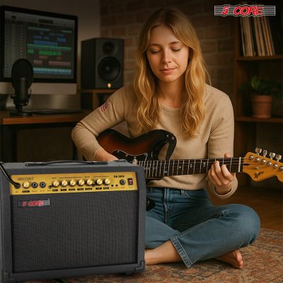 Guitar Amp 50 Watt Electric Amplifier w Built in 8" Speaker Portable Mini Amps w Aux