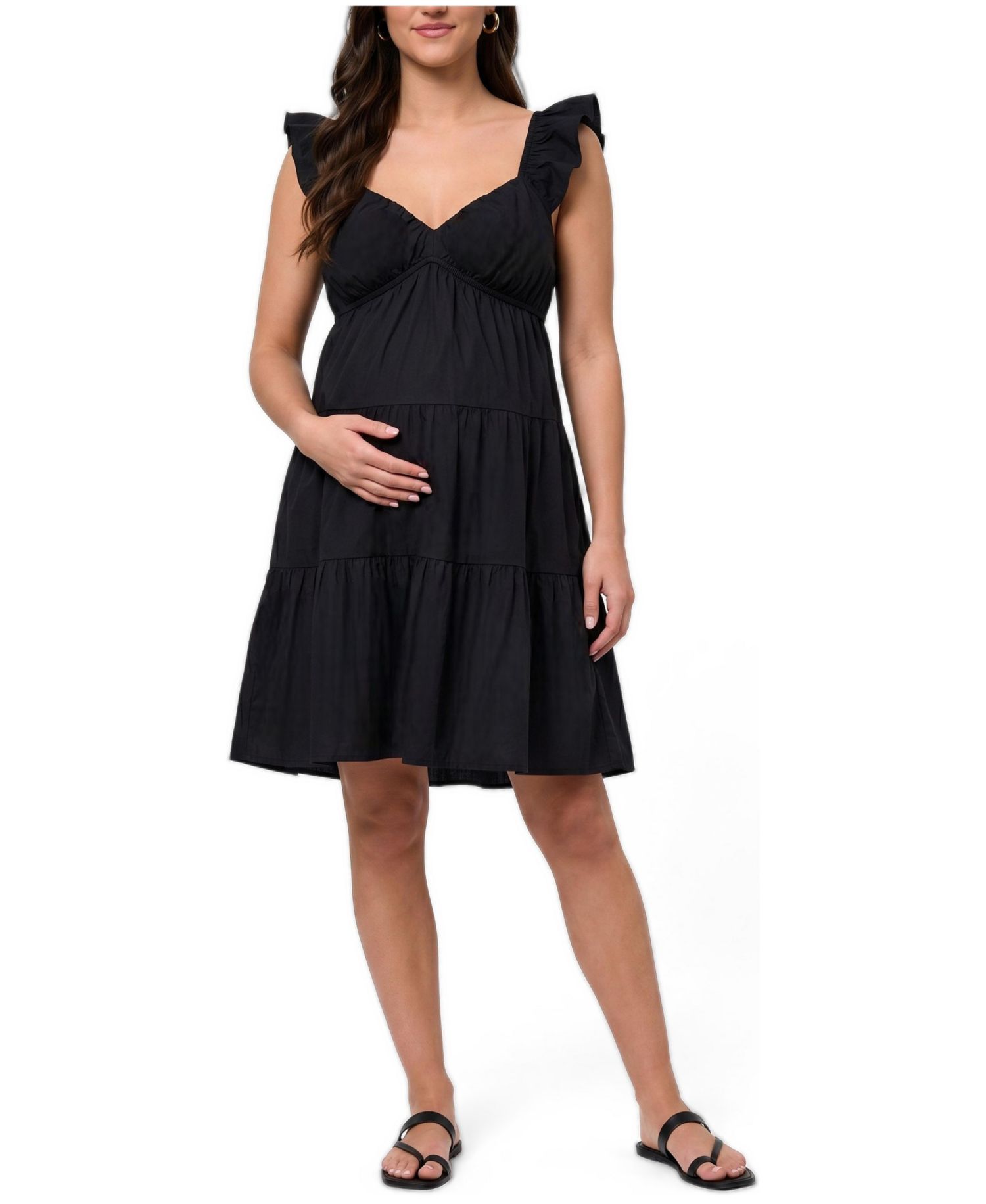 Women's V Neck Flutter Sleeve Tiered Mini Dress - Motherhood