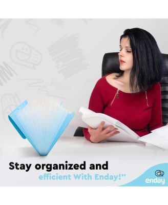 Accordion File Organizer Blue, 7 Pocket Expanding File and Cover Folder with Labels, Plastic Portable Desktop Letter A4 Paper, 1 Pc – by Enday