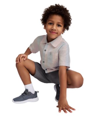 Toddler and Little Boys 2-Piece Striped Woven Button Front and Washed Twill Shorts Set