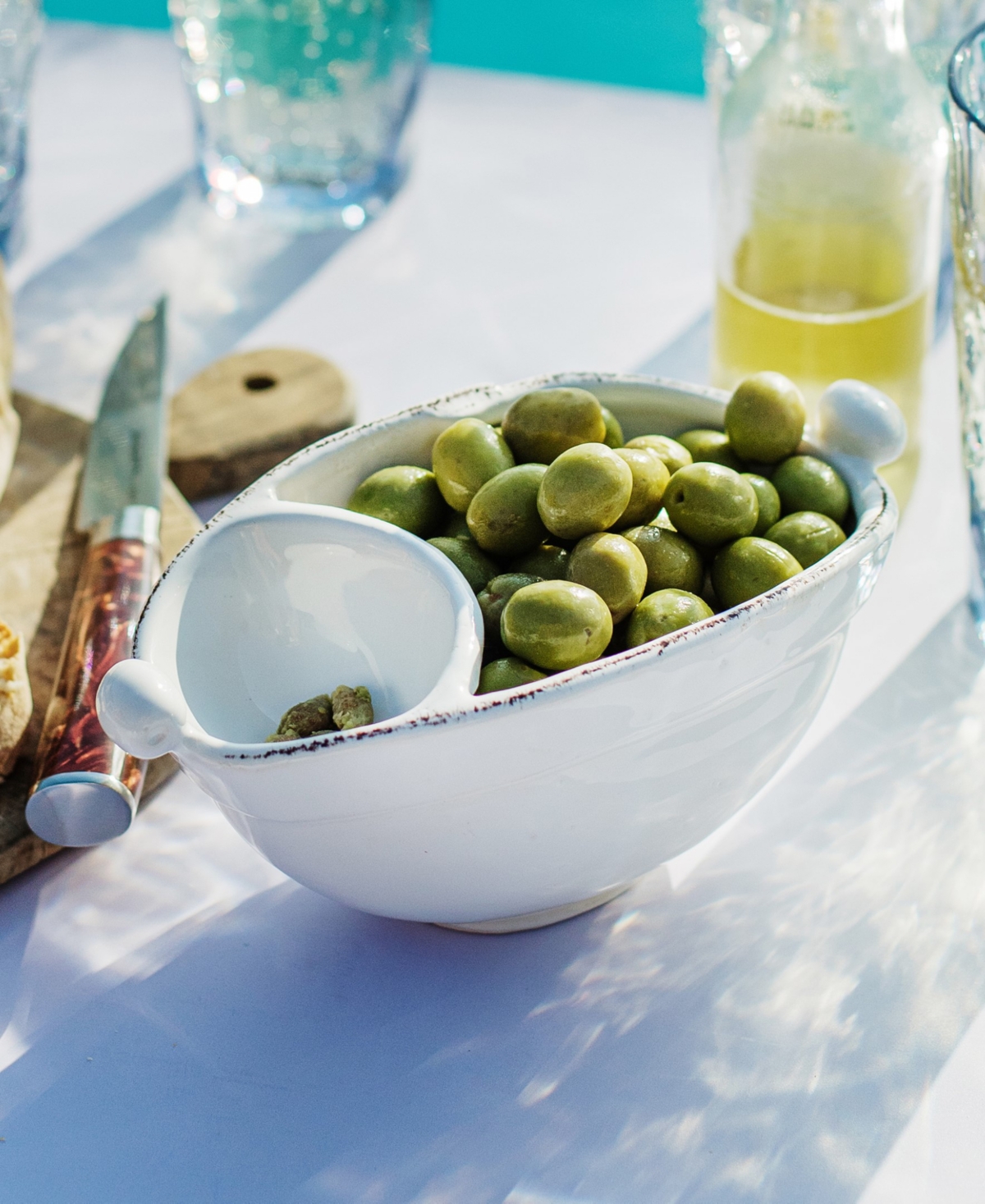 Vietri Lastra Two-part Olive Bowl In White