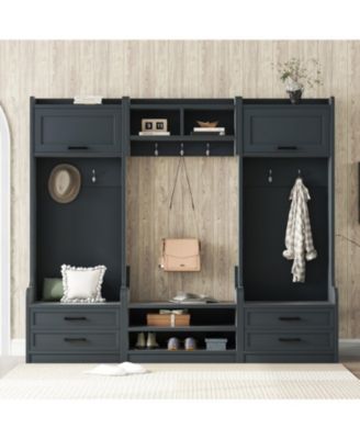 4-in-1 Hall Tree Storage, Hooks, Drawers & Bench