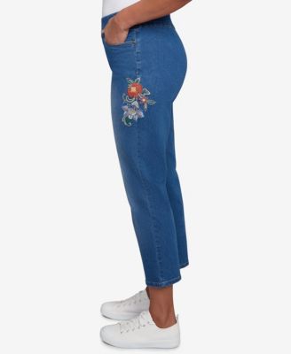 Petite El Paso Floral Vine Embroidered Denim Ankle Pants