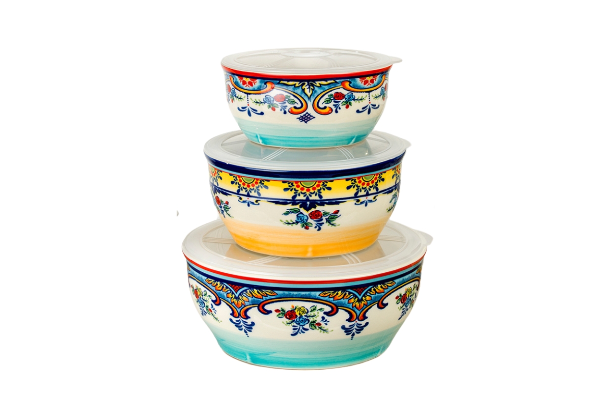 Euro Ceramica Zanzibar Kitchen Storage Bowls, Set Of 3 In Multi