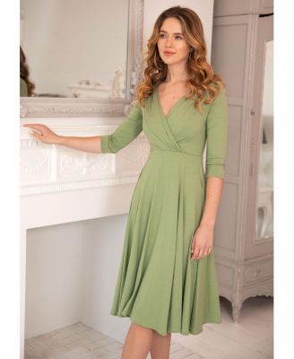Women's Annie V-Neck 3/4 Sleeve Midi Dress