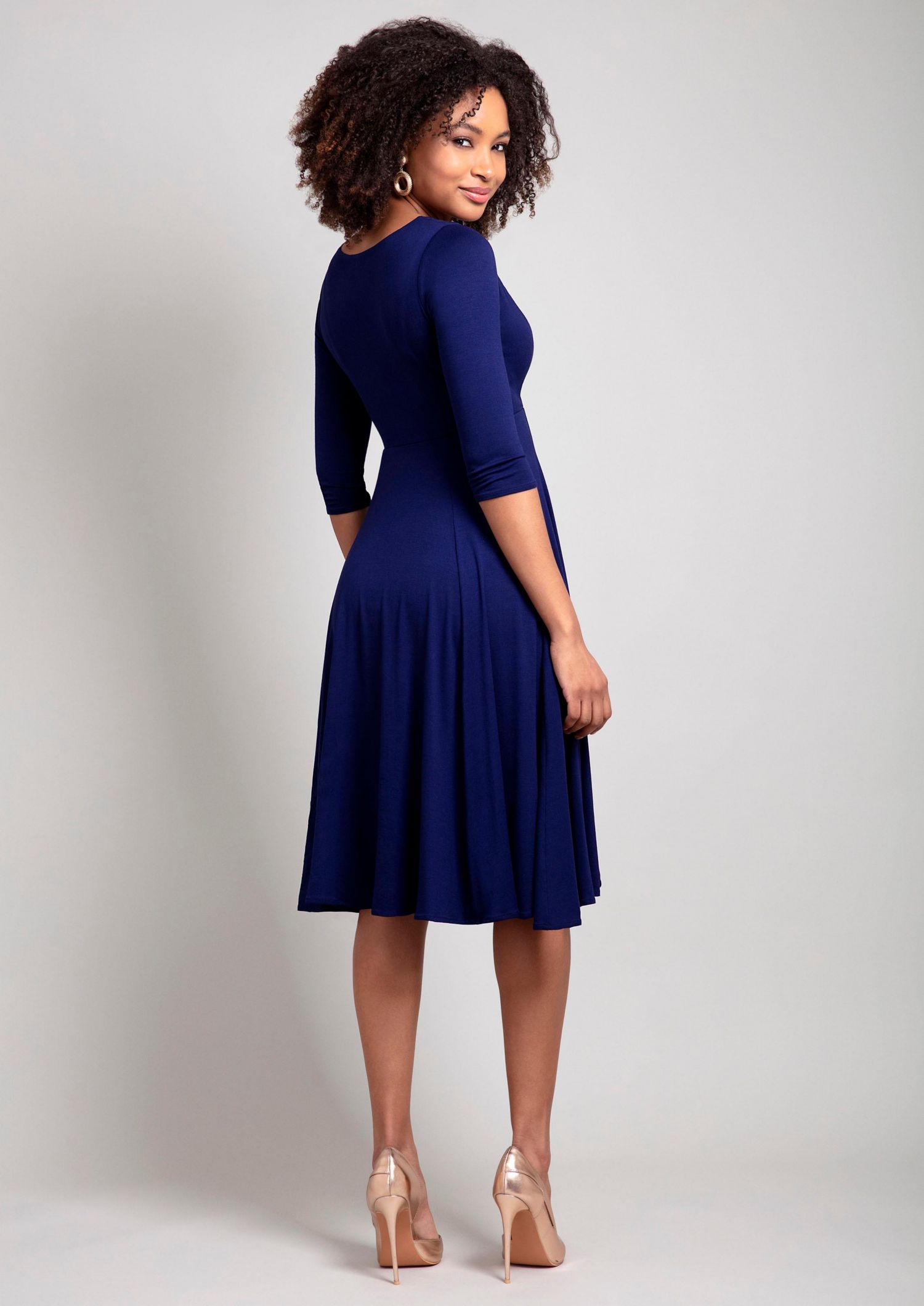 Women's Annie V-Neck 3/4 Sleeve Midi Dress