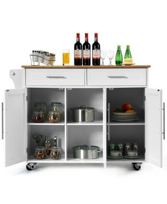 Kitchen Island Cart with Knife Block and Lockable Castors