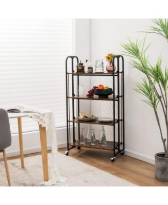 26" Steel & Wood Foldable, Open Shelves, Locking Wheels, Industrial Style Kitchen Utility Cart