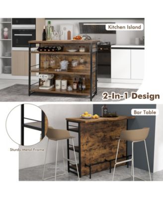 Kitchen Island with 4-Tier Storage Shelf and Long Footrest for Home