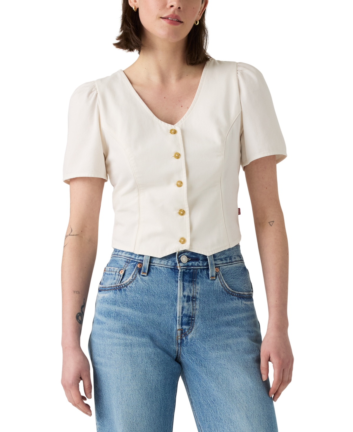 Women's Moxie Cotton Short-Sleeve Denim Blouse - Another Flurry