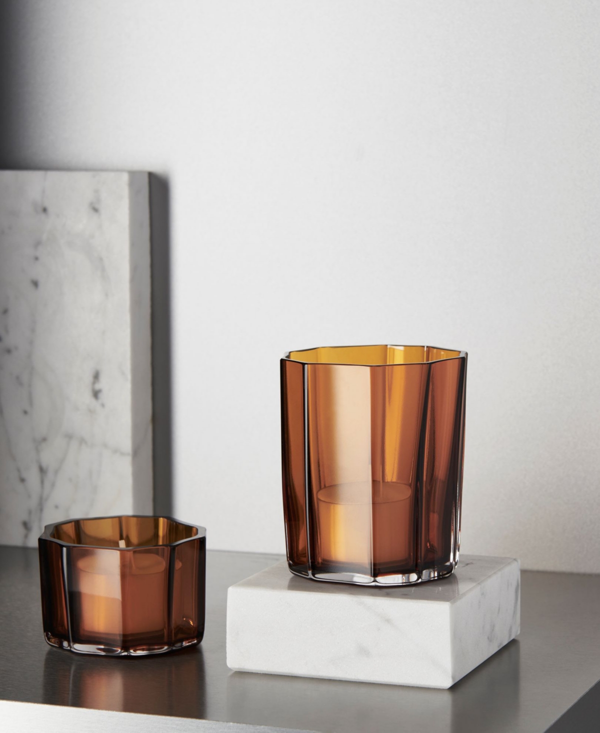 Orrefors Reed Crystal Votive Holder, Medium In Orange