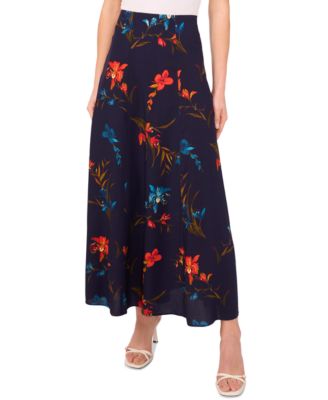 CeCe - Women's Floral-Print Elastic-Waist Midi Skirt