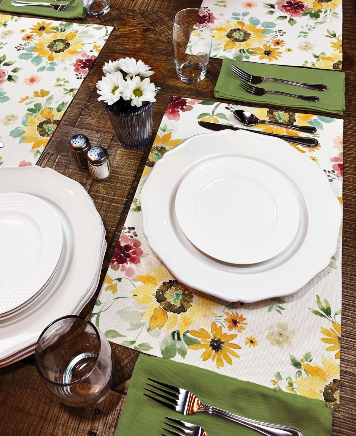 Counterart Spring Sunflowers Premier Fabric Placemats, Set Of 4