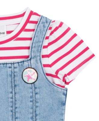 Toddler and Little Girls 2-Piece Stripe T-Shirt and Denim Jumper Dress Set