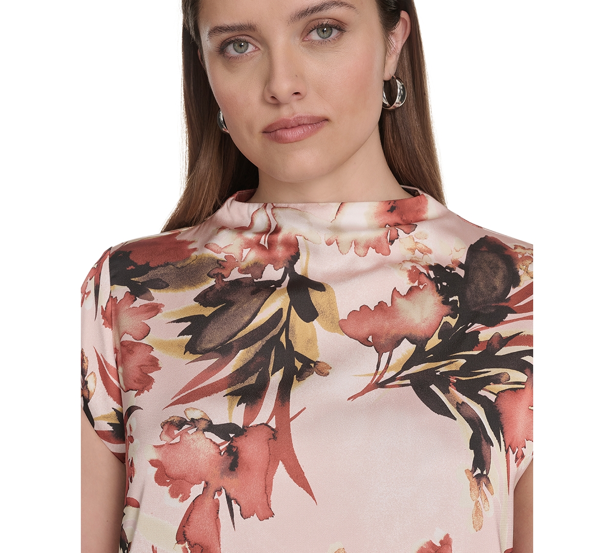 Calvin Klein Plus Size Printed Mock-neck Cap-sleeve Top In Multi