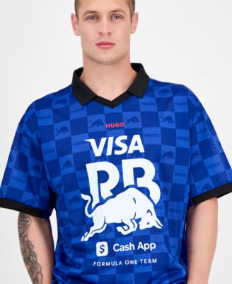 Men's Fanwear Oversized Short Sleeve Open-Collar Check Logo Graphic Polo Shirt